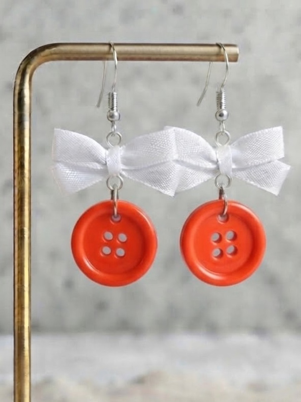 Coraline Style Bow Button Dangles — Handmade Earrings — Assorted Colours